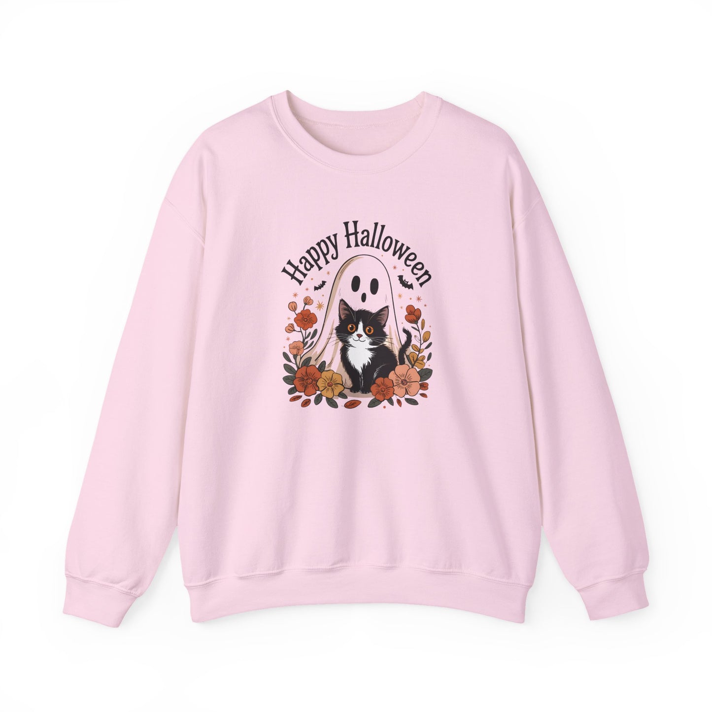 Happy Halloween Cat Crewneck Sweatshirt, Cozy Fall Sweatshirt, Halloween Gift, Fall Fashion, Gift for Her, Spooky Season Apparel