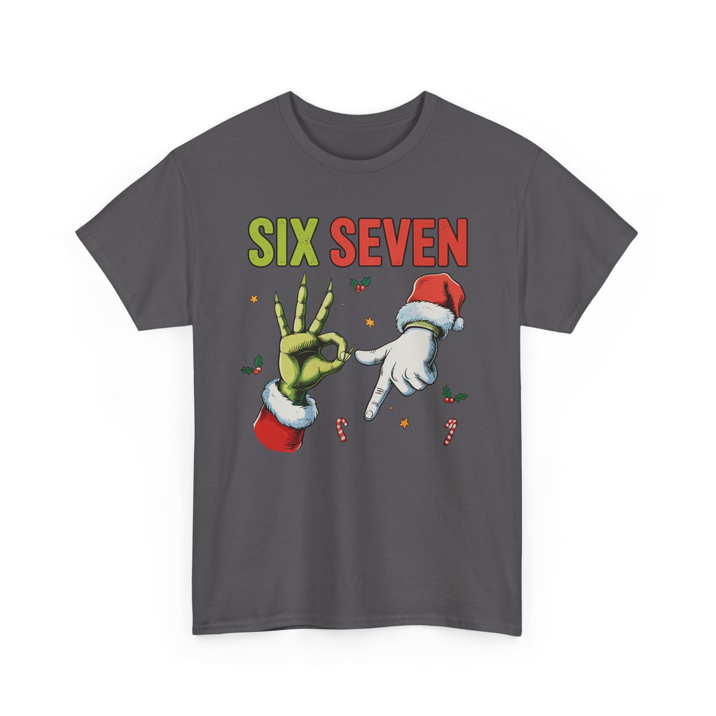 Funny "Six Seven" Christmas Shirt  Grinch Hand & Santa Hand Graphic Tee | Holiday Humor T-Shirt | Unisex Christmas Gift for Men Women