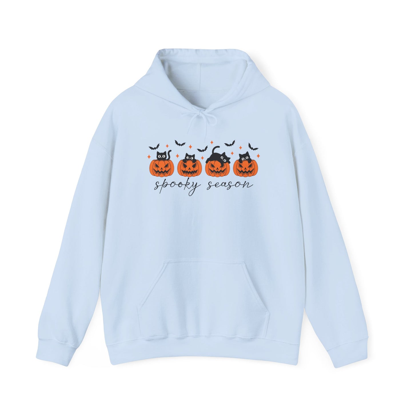 Spooky Season Hoodie, Unisex Halloween Sweatshirt Hoodie, Cozy Fall Apparel, Bat and Pumpkin Design, Perfect for Autumn Celebrations
