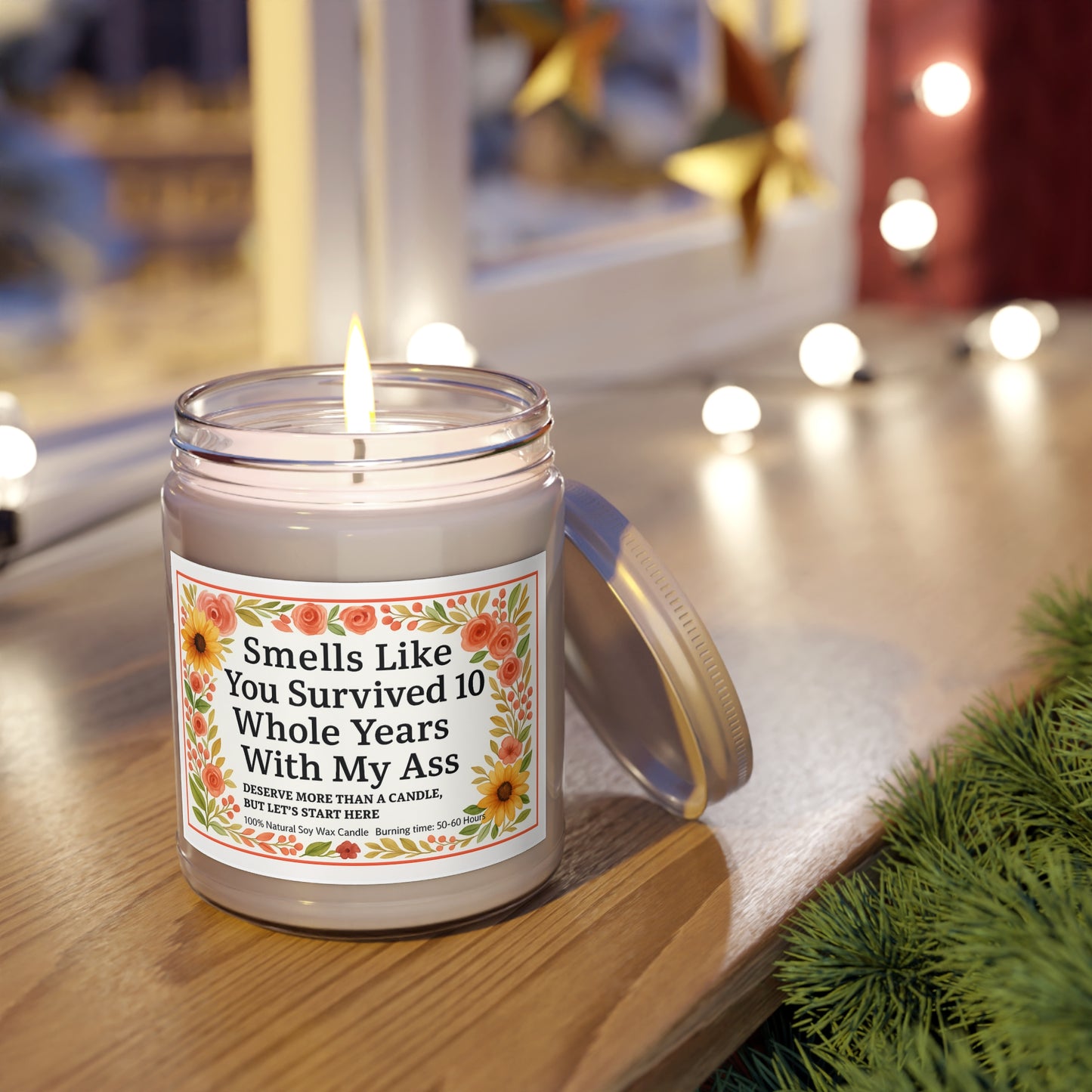 Funny Scented Candle - Smells Like You Survived 10 Whole Years, Gift for Friends, Birthday Candle, Fun Décor, Self-Care Treat