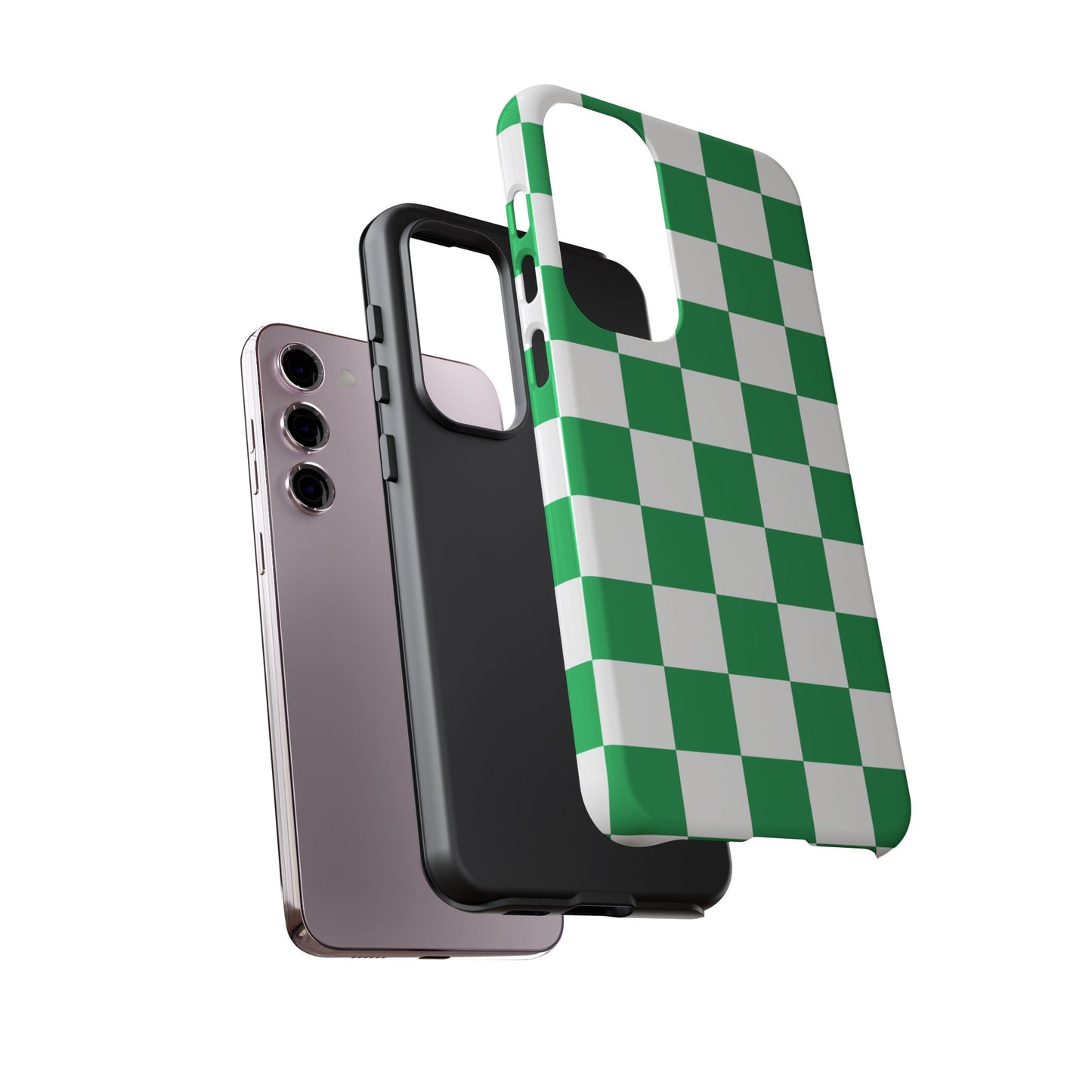 Green Checkered Phone Case, Phone Cases Samsung Galaxy S25, S25 Plus, S24, S24 Plus, S24 Ultra, S23, S22, S22 Plus, S21 Ultra, S21 FE, S20+