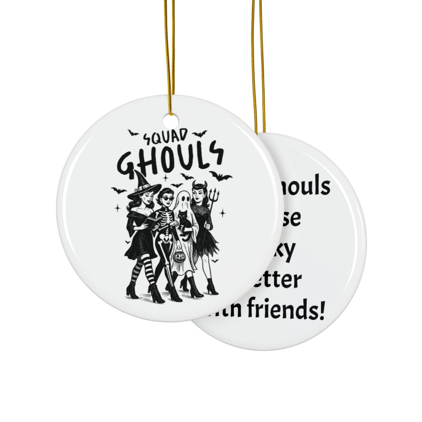 Personalized Squad Ghouls Halloween Ornaments, Double Sided Ceramic Ornament, Fall Decor, Halloween Gifts, Party Favors