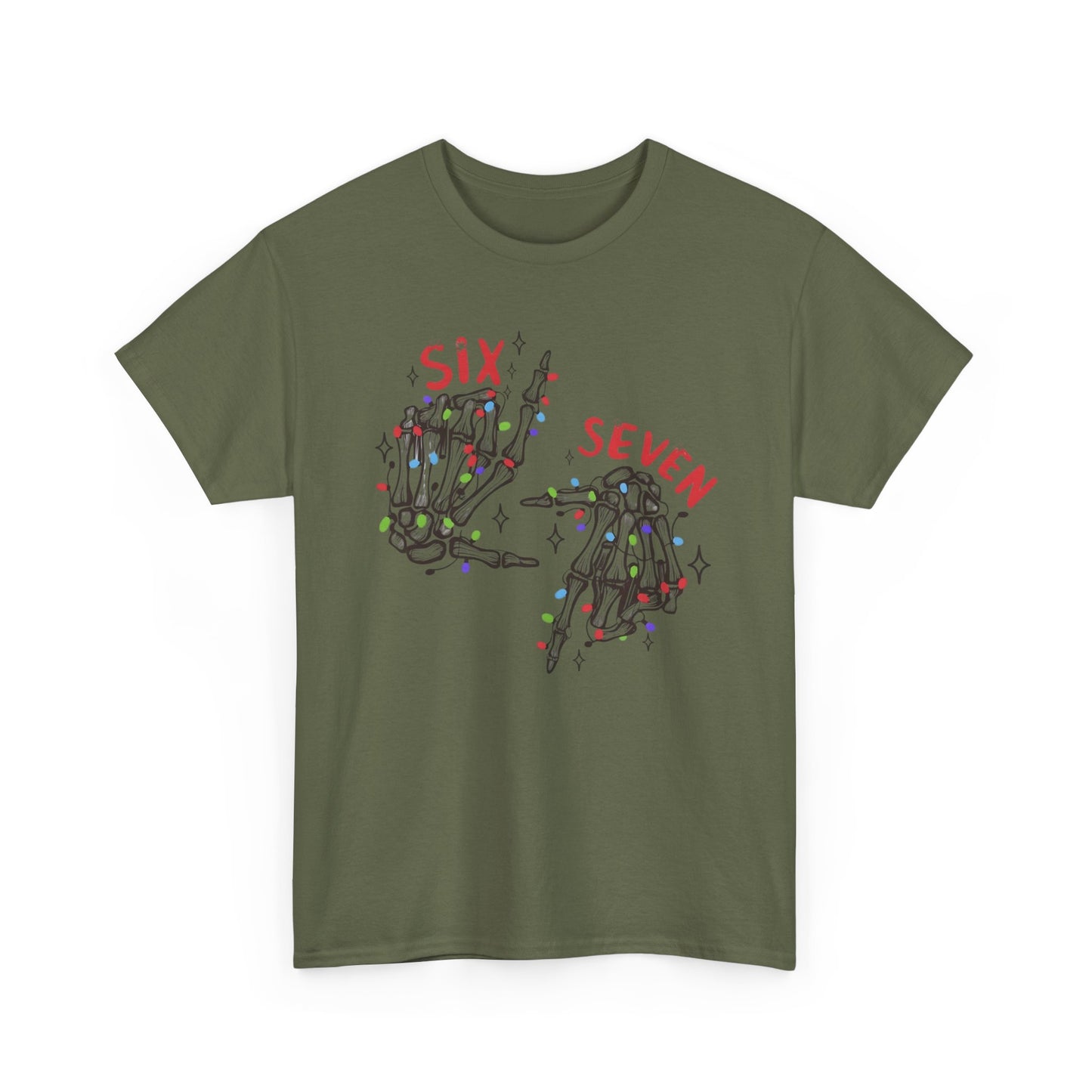 Six Seven Skeleton Hands T Shirt  Funny Halloween Christmas Tee for Men & Women | Cool Skeleton Hand Sign Graphic Shirt | Soft Cotton Top