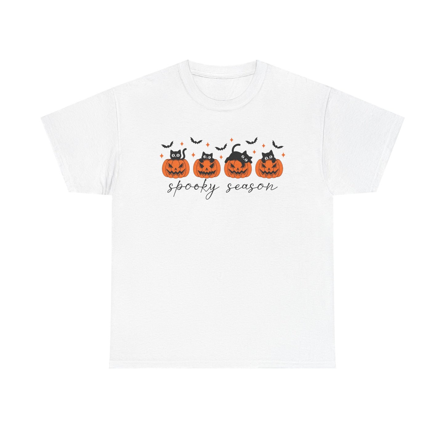 Spooky Season Unisex Heavy Cotton Tee, Halloween Shirt, Fall Apparel, Pumpkin T-Shirt, Cat Lover Gift, Pumpkin Tee