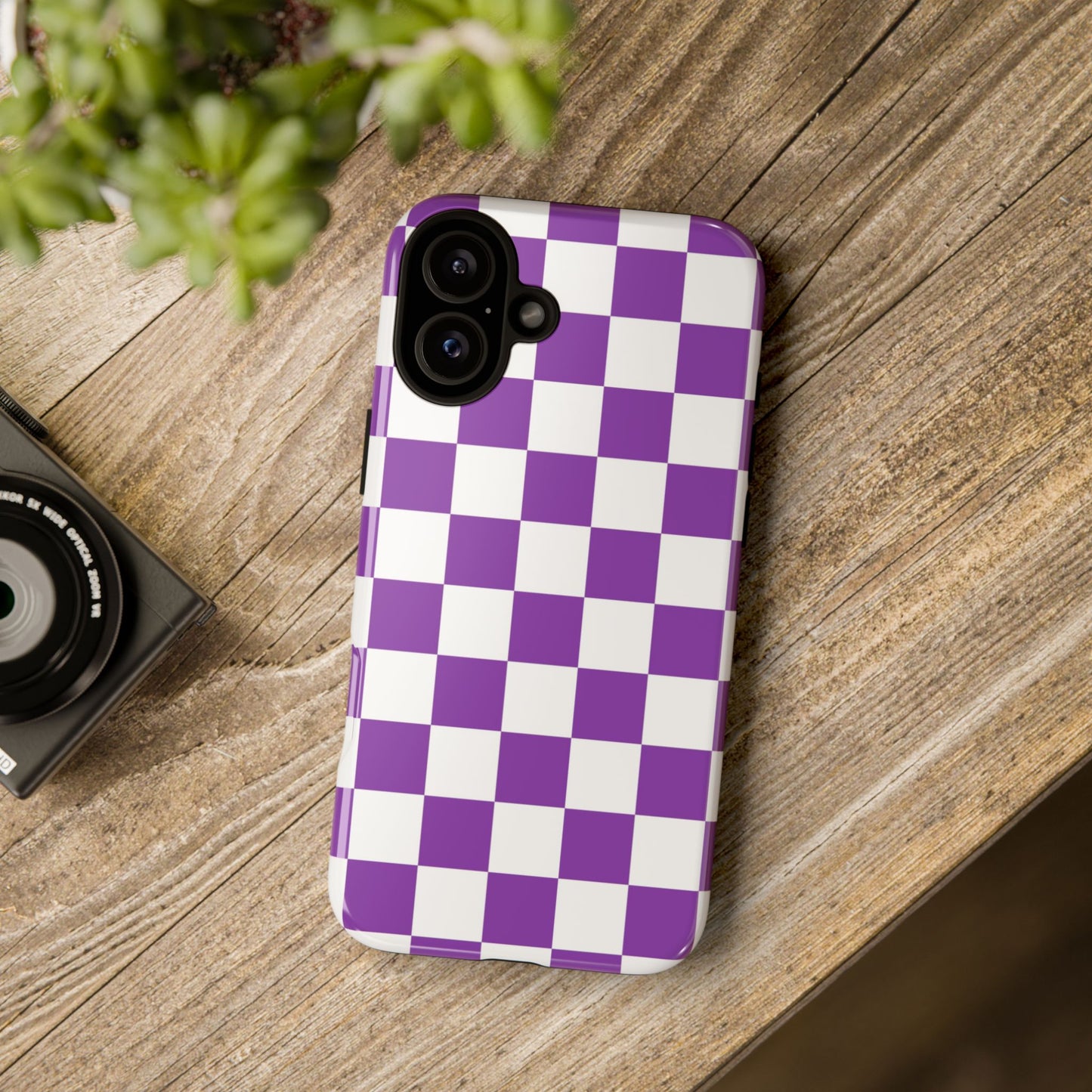 Purple Checkered Phone Case,  iPhone 17 Pro, 17, 16, 15, 14, 13, 12, 11, X, XR, XS MAX, Trendy Gift for Friends, Accessory for Occasions