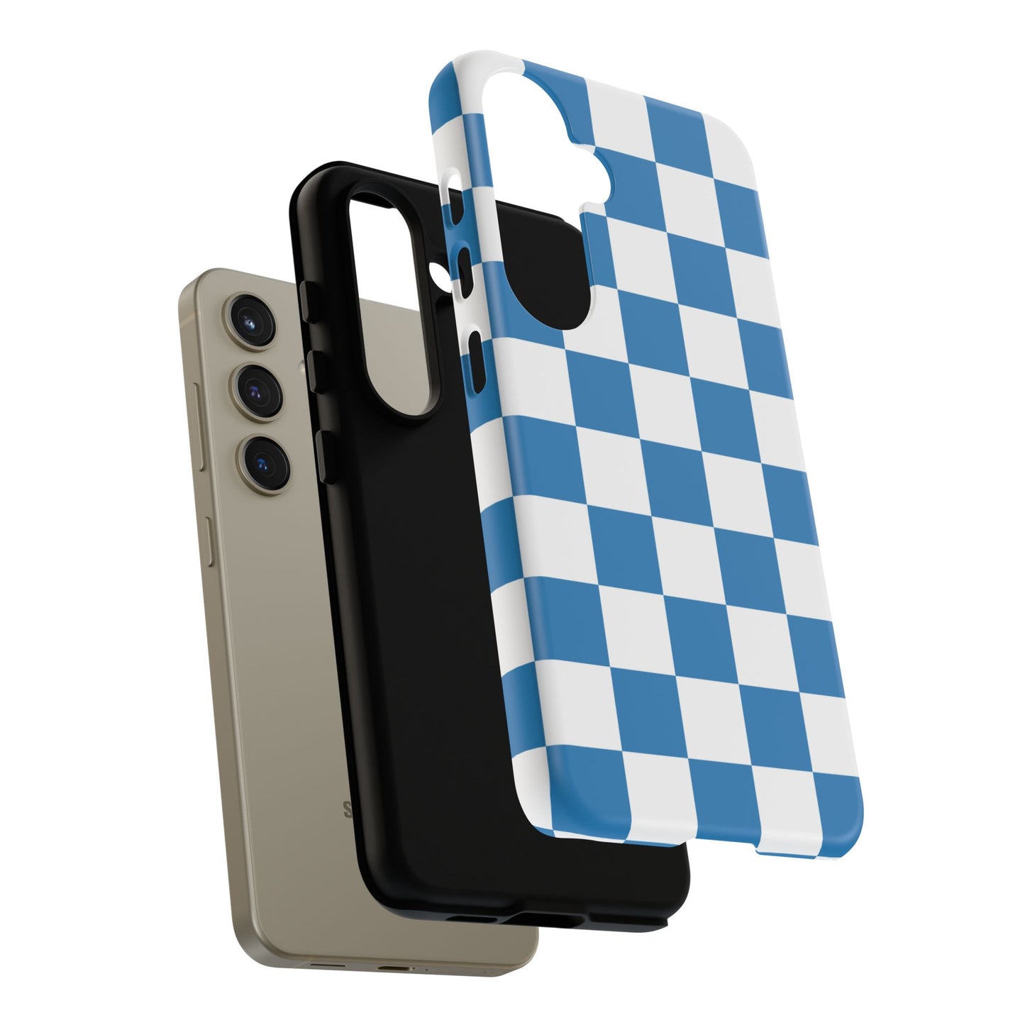Blue Checkerboard Phone Case, Samsung Galaxy S25, S25 Plus, S24, S24 Plus, S24 Ultra, S23, S22, S22 Plus, S21 Ultra, S21 FE, S20+