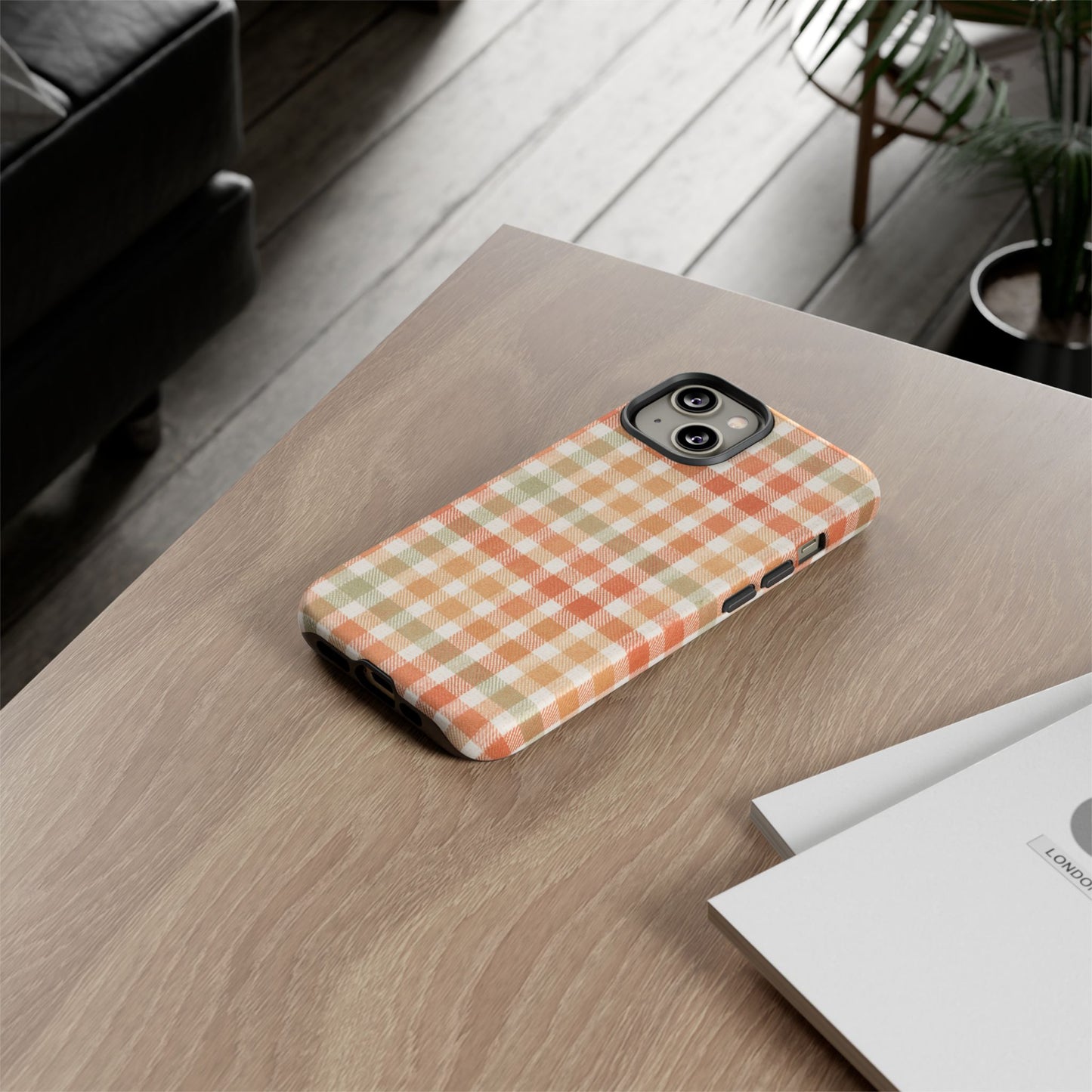 Boho Checkered Phone Case | Neutral Aesthetic Plaid Case | Retro Minimalist Check Design | iPhone Cover | Samsung Cover