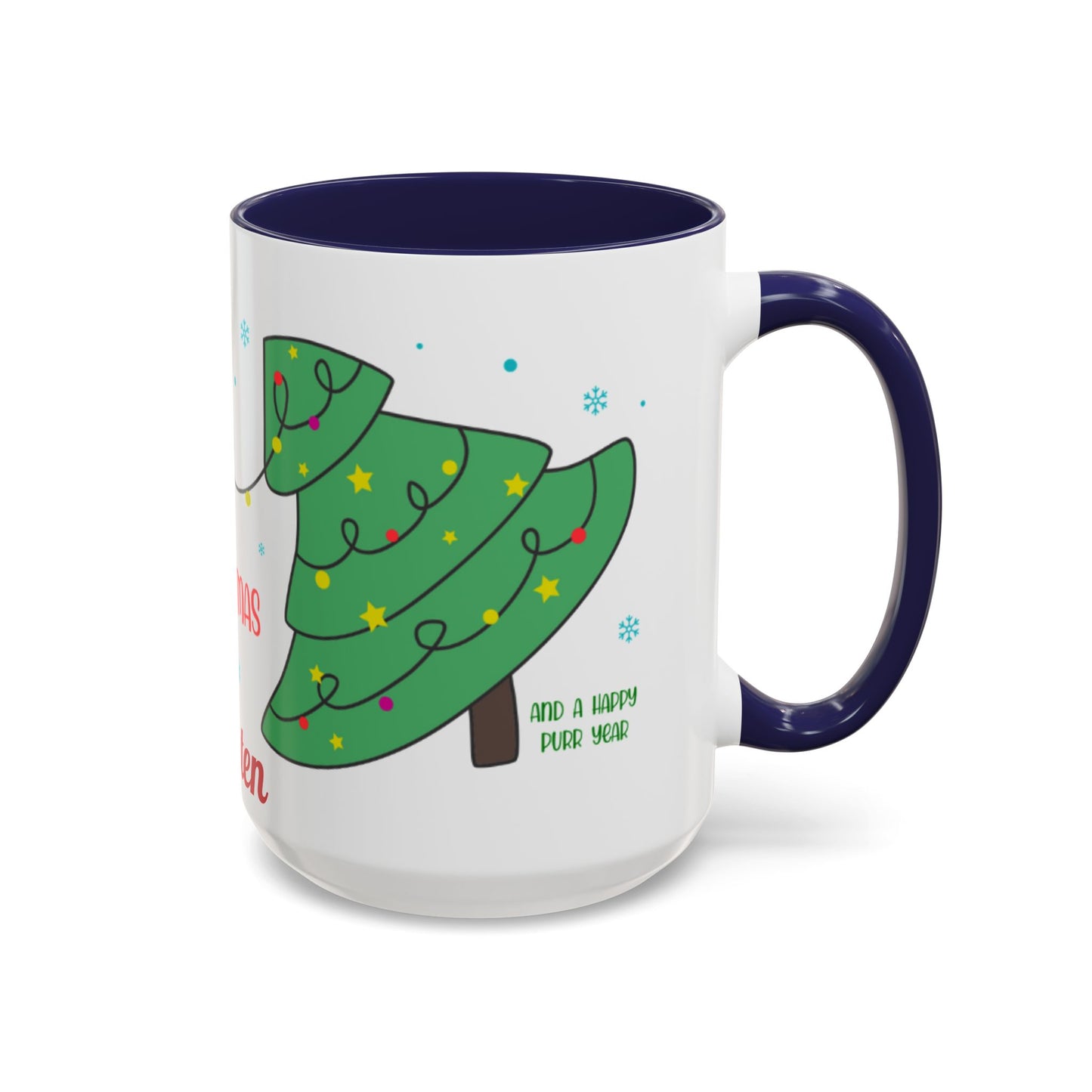 Personalized Meowy Christmas Accent Mug, Funny Holiday Coffee Cup, Cat Lover Gift, Festive Drinkware, Christmas Decor, Personalized Mug
