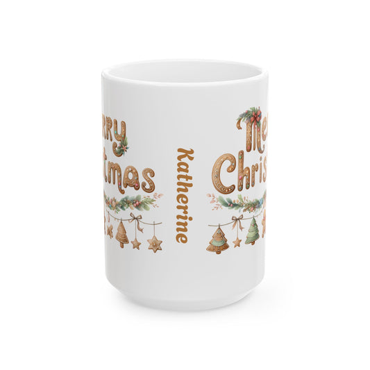 Personalized Christmas Ceramic Mug, Holiday Gift, Merry Christmas Coffee Cup, Customizable Mug for Christmas, Festive Holiday Drinkware