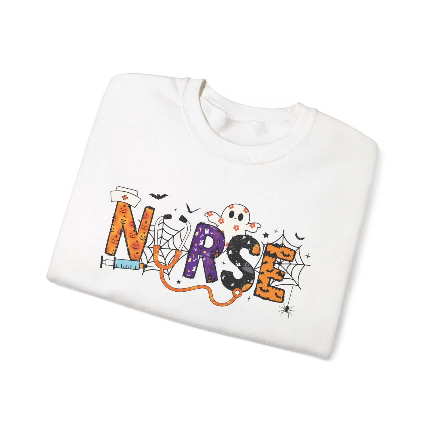 Nurse Themed Crewneck Sweatshirt - Cozy Nursing Apparel, Perfect Gift for Healthcare Workers, Halloween Style, Comfortable Unisex
