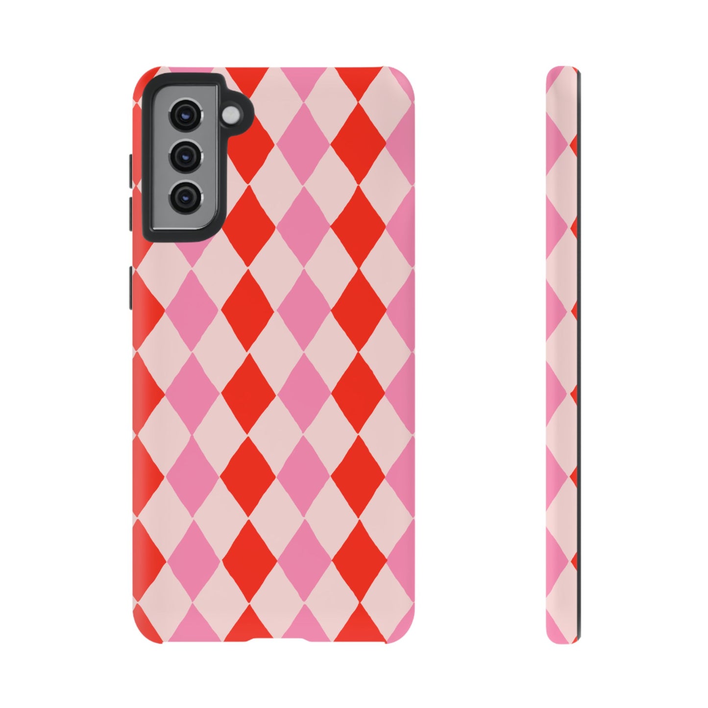 Tough Cases with Red Pink Diamonds, Retro Checkerboard iPhone Case And Samsung Case, Slim Fit Phone Case, Stylish Gift