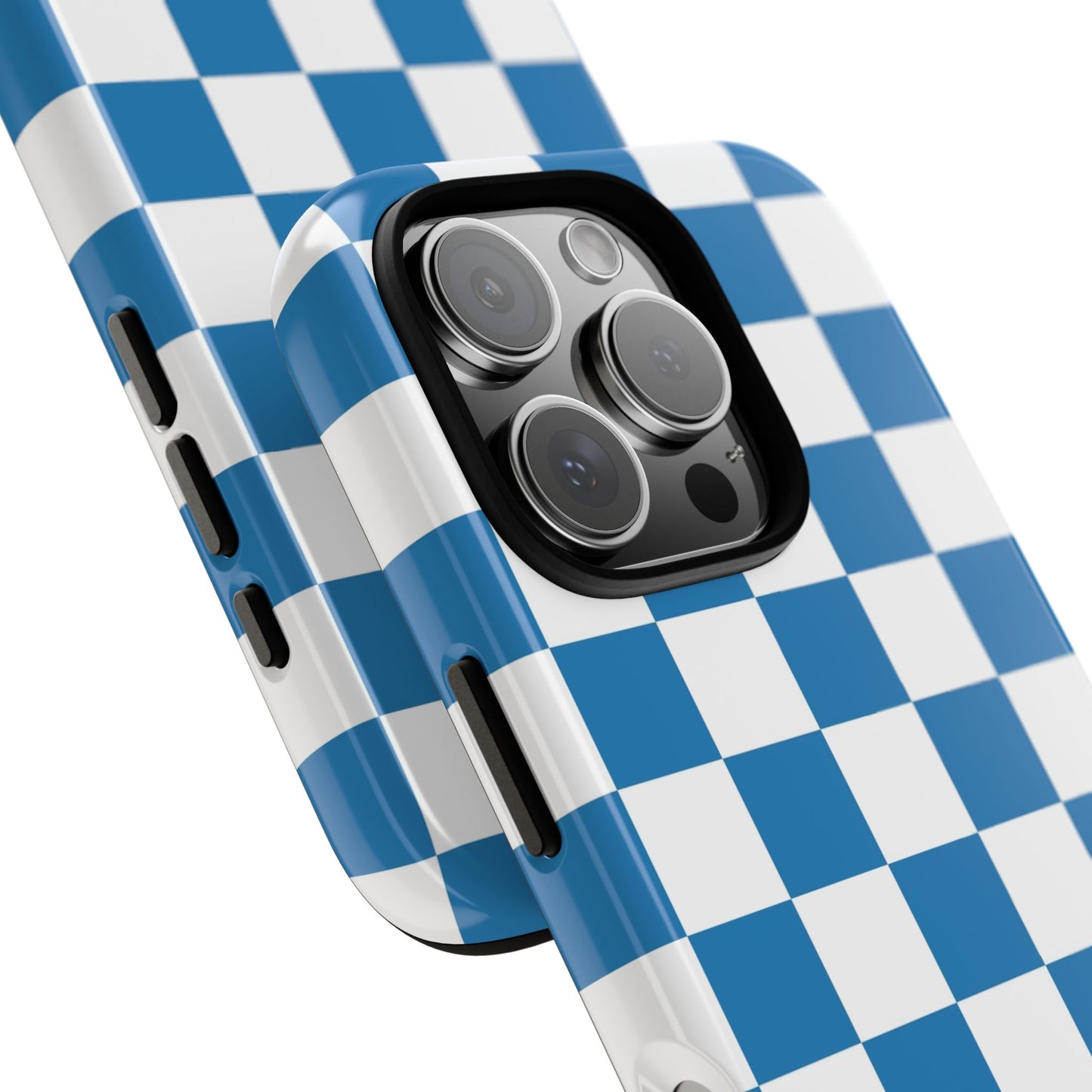 Checkered Phone Case, iPhone 17 Pro, 17, 16, 15, 14, 13, 12, 11, X, XR, XS MAX, Smartphone Cover, Blue and White Mobile Protector