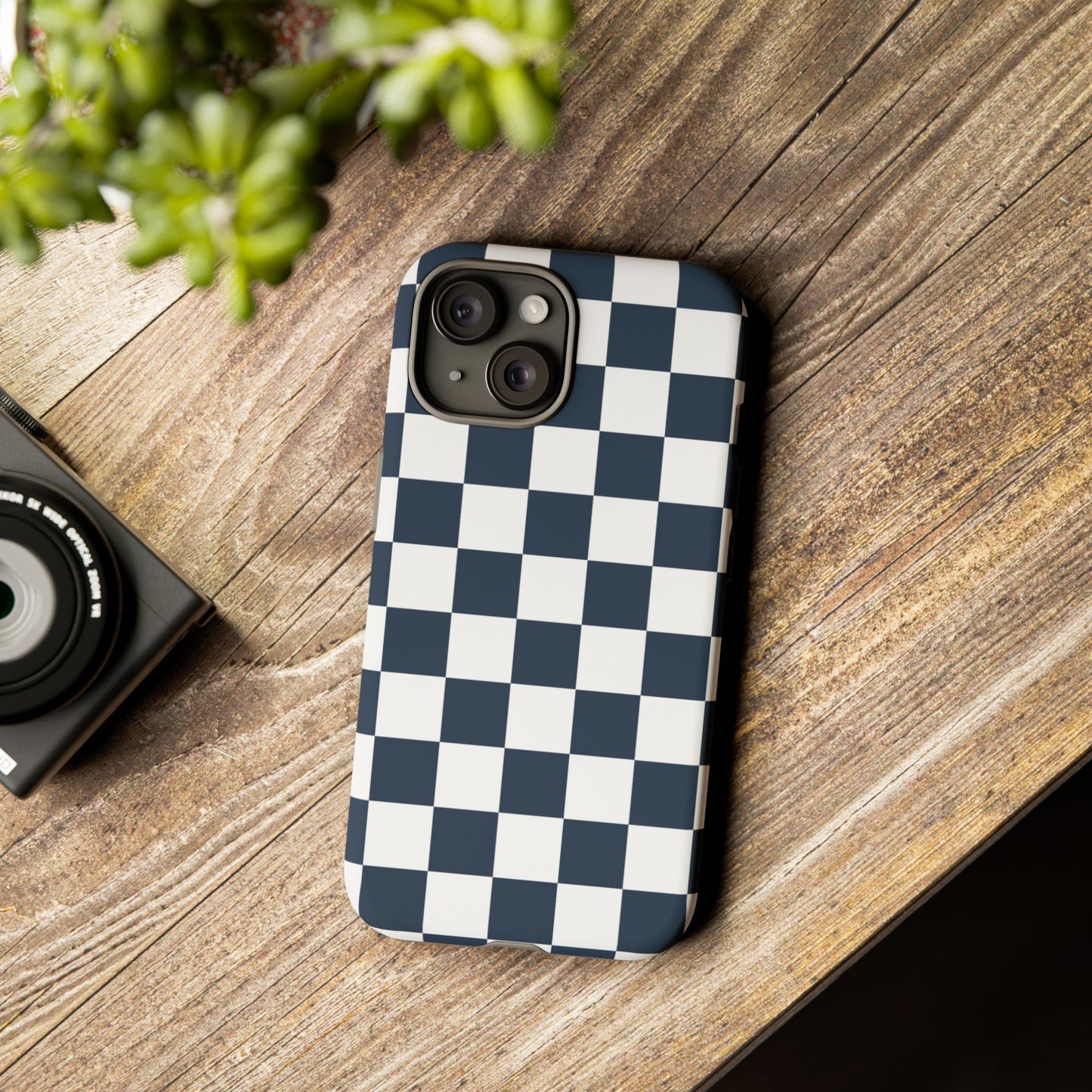 Navy Checkerboard Phone Case, iPhone 17 Pro, 17, 16, 15, 14, 13, 12, 11, X, XR, XS MAX, Tough Case for iPhone