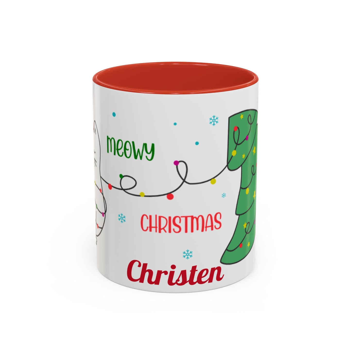 Personalized Meowy Christmas Accent Mug, Funny Holiday Coffee Cup, Cat Lover Gift, Festive Drinkware, Christmas Decor, Personalized Mug