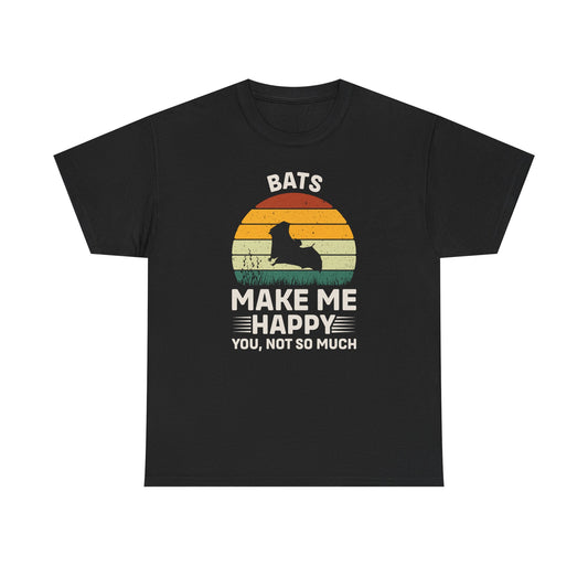 Bats Make Me Happy Unisex Heavy Cotton Tee, Funny Graphic Tee, Lovers Gift, Halloween Apparel, Everyday Casual Wear, Nature