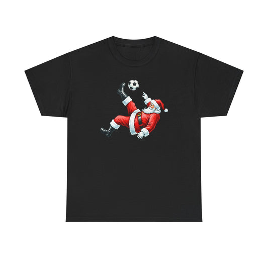 Santa Soccer Heavy Cotton Tee, Fun Holiday Shirt, Christmas Party, Gift for Him/Her, Festive Clothing, Casual Wear, Gift for her