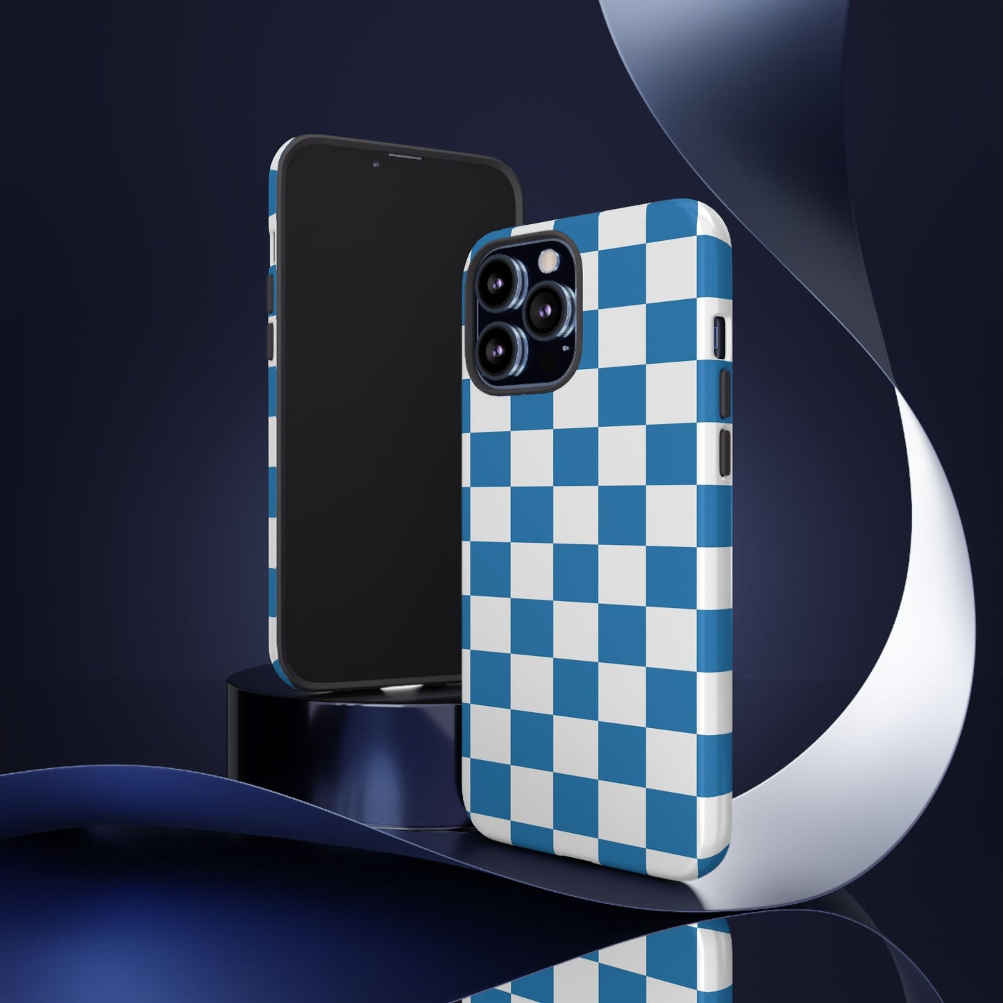 Checkered Phone Case, iPhone 17 Pro, 17, 16, 15, 14, 13, 12, 11, X, XR, XS MAX, Smartphone Cover, Blue and White Mobile Protector
