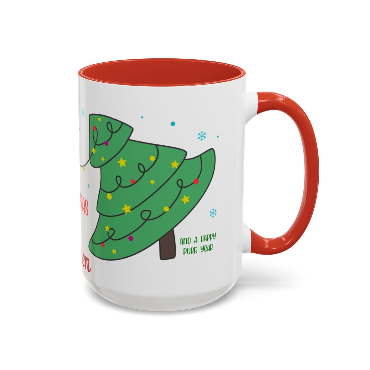 Personalized Meowy Christmas Accent Mug, Funny Holiday Coffee Cup, Cat Lover Gift, Festive Drinkware, Christmas Decor, Personalized Mug