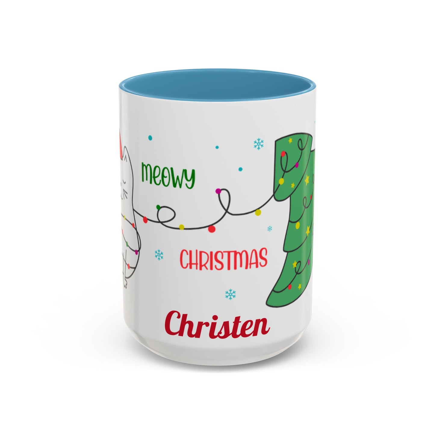 Personalized Meowy Christmas Accent Mug, Funny Holiday Coffee Cup, Cat Lover Gift, Festive Drinkware, Christmas Decor, Personalized Mug