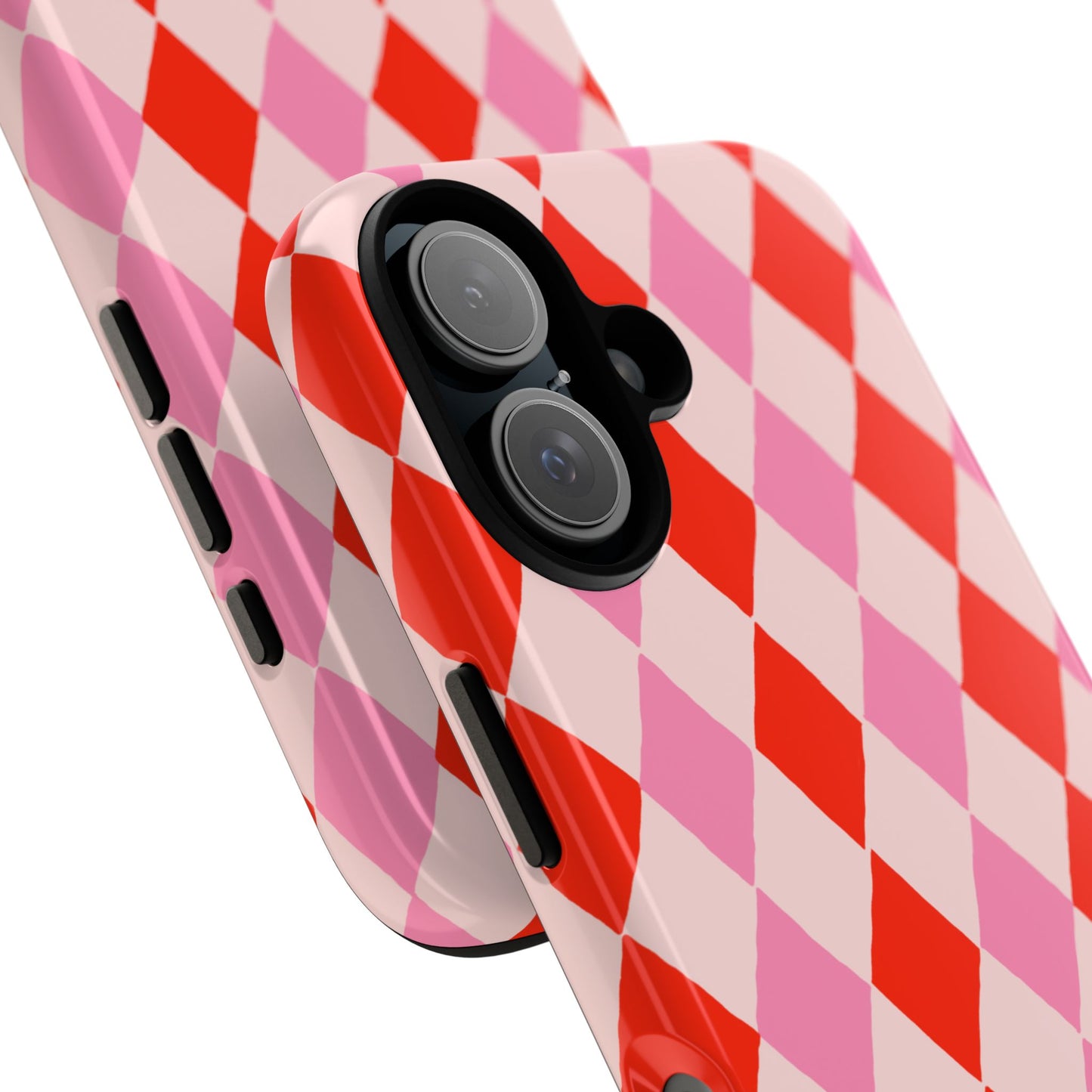 Tough Cases with Red Pink Diamonds, Retro Checkerboard iPhone Case And Samsung Case, Slim Fit Phone Case, Stylish Gift