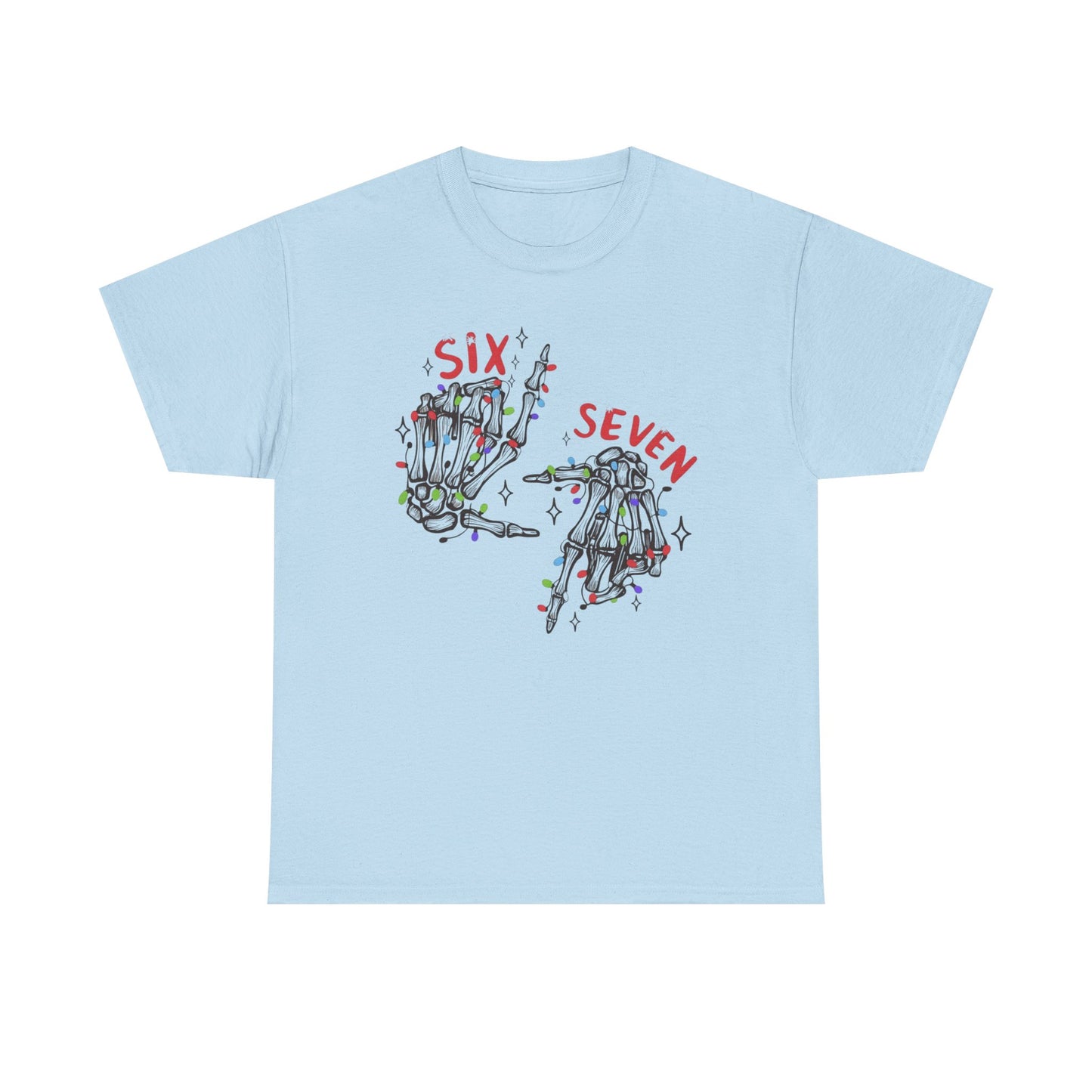Six Seven Skeleton Hands T Shirt  Funny Halloween Christmas Tee for Men & Women | Cool Skeleton Hand Sign Graphic Shirt | Soft Cotton Top