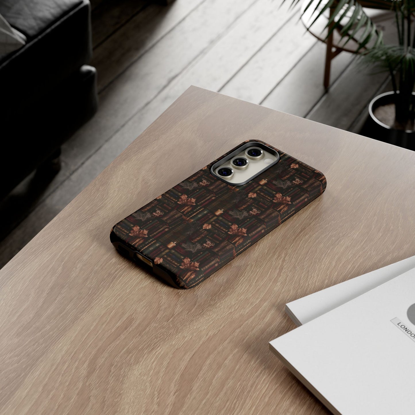 Gothic Phone Case Dark Academia Literary iPhone Samsung Cover with Books & Flowers, Phone case