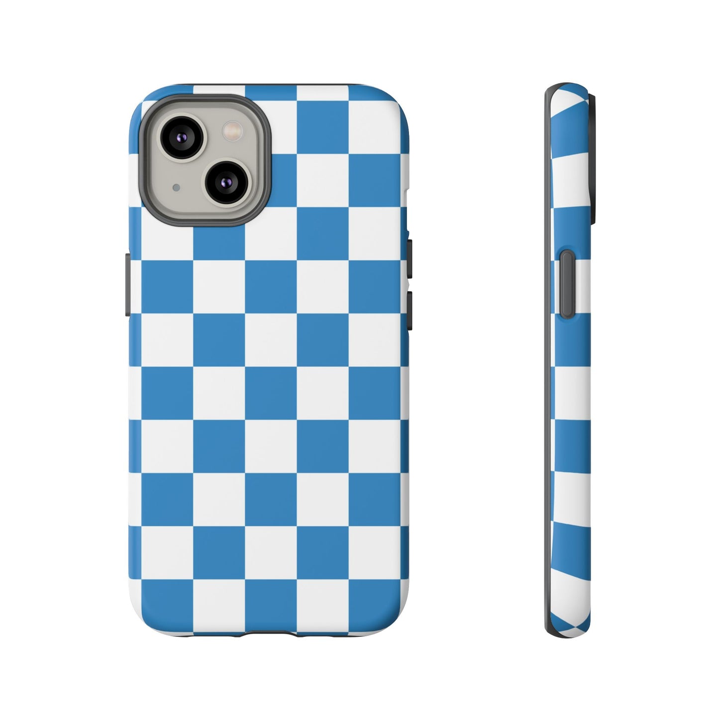 Checkered Phone Case, iPhone 17 Pro, 17, 16, 15, 14, 13, 12, 11, X, XR, XS MAX, Smartphone Cover, Blue and White Mobile Protector