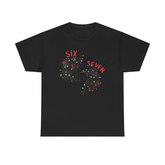 Six Seven Skeleton Hands T Shirt  Funny Halloween Christmas Tee for Men & Women | Cool Skeleton Hand Sign Graphic Shirt | Soft Cotton Top