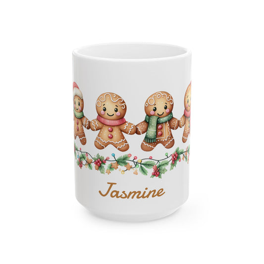 Personalized Gingerbread Ceramic Mug, Christmas Gift, Holiday Decor, Cozy Vibes, Family Present, Christmas Day gift, Gift for her