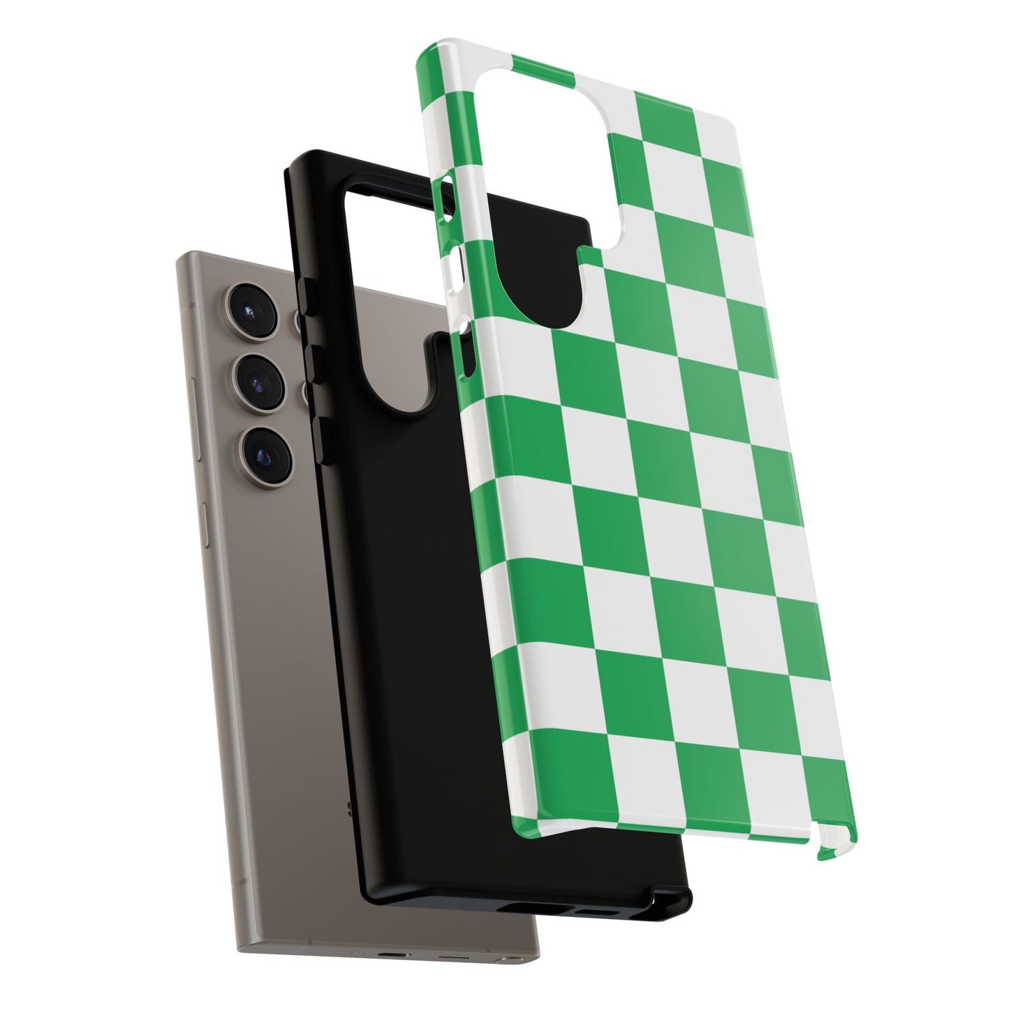 Green Checkered Phone Case, Phone Cases Samsung Galaxy S25, S25 Plus, S24, S24 Plus, S24 Ultra, S23, S22, S22 Plus, S21 Ultra, S21 FE, S20+