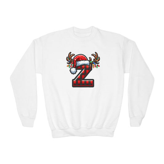 Festive Youth Crewneck Sweatshirt with Christmas Reindeer and Santa Hat, Holiday Gift for Kids, Winter Wear, Cozy Sweater, Christmas Apparel