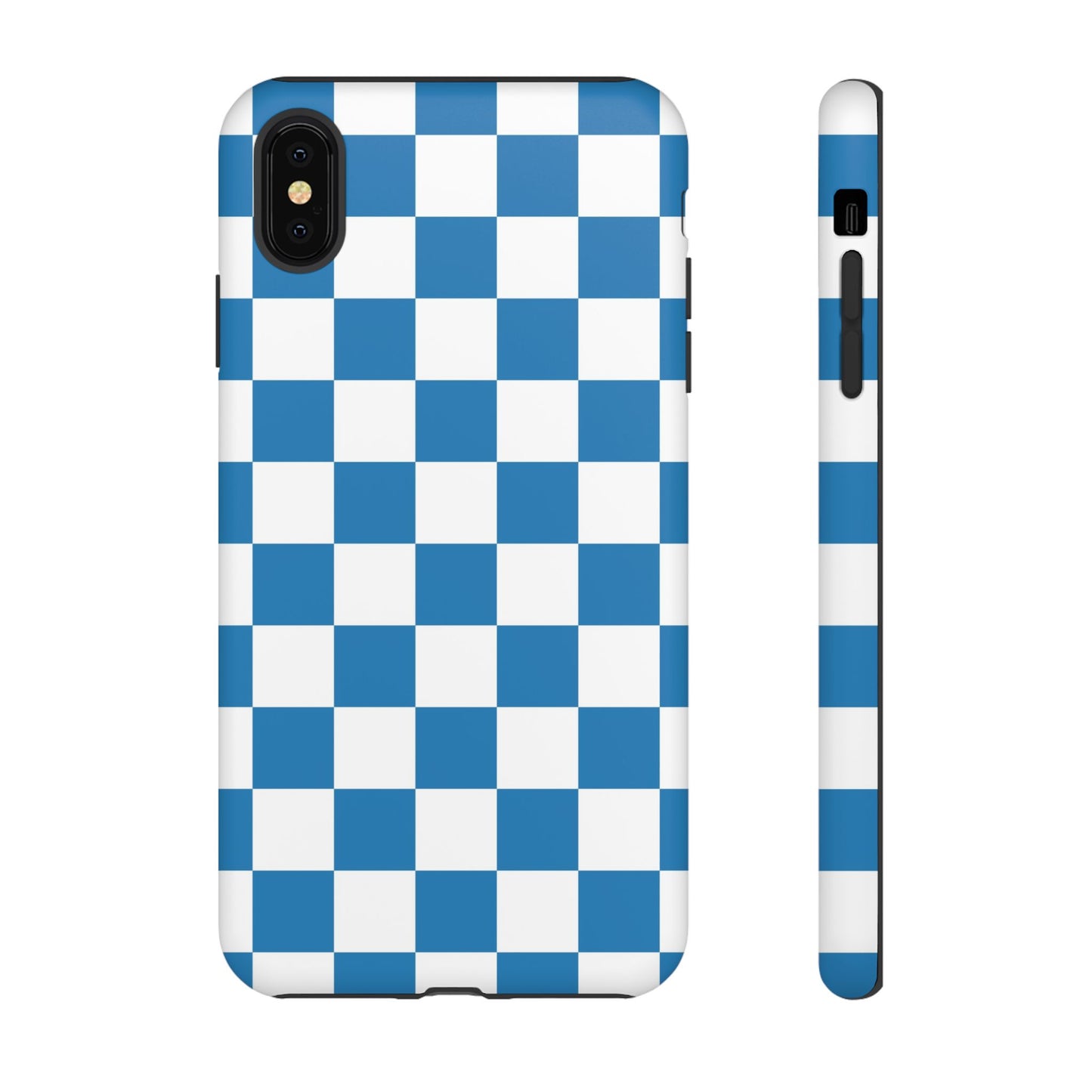 Checkered Phone Case, iPhone 17 Pro, 17, 16, 15, 14, 13, 12, 11, X, XR, XS MAX, Smartphone Cover, Blue and White Mobile Protector