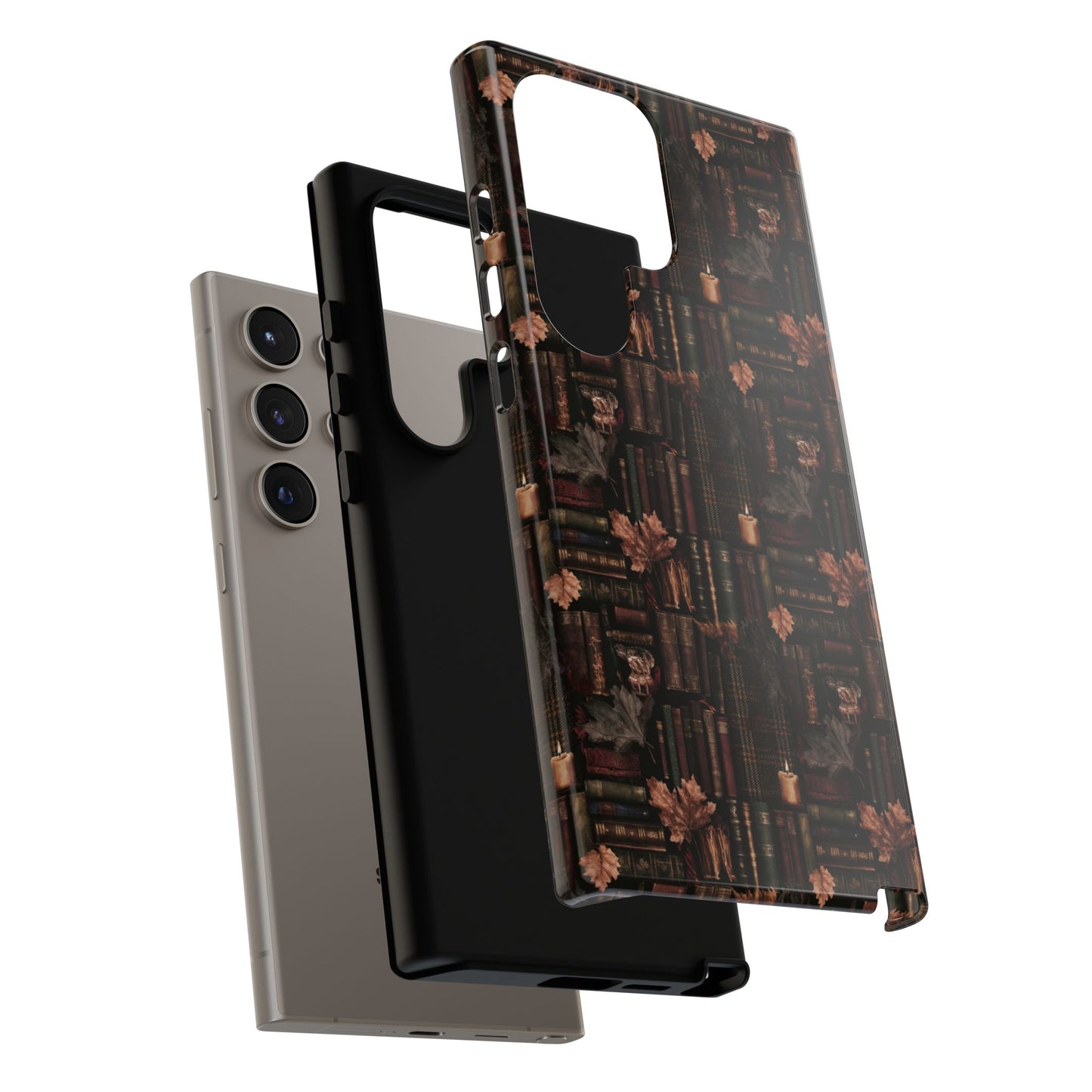 Gothic Phone Case Dark Academia Literary iPhone Samsung Cover with Books & Flowers, Phone case