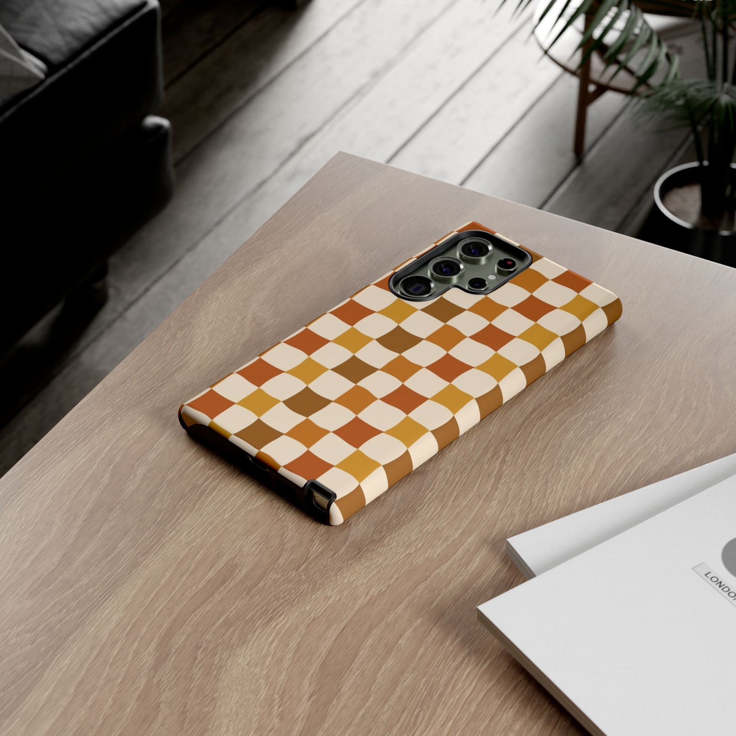 Boho Checked Phone Case, Checkerboard Design, Durable Protection, Phone Cover, Phone case For iPhone and Samsung, Trendy Phone Cover