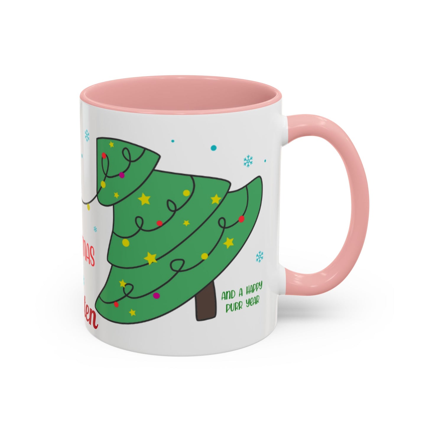 Personalized Meowy Christmas Accent Mug, Funny Holiday Coffee Cup, Cat Lover Gift, Festive Drinkware, Christmas Decor, Personalized Mug