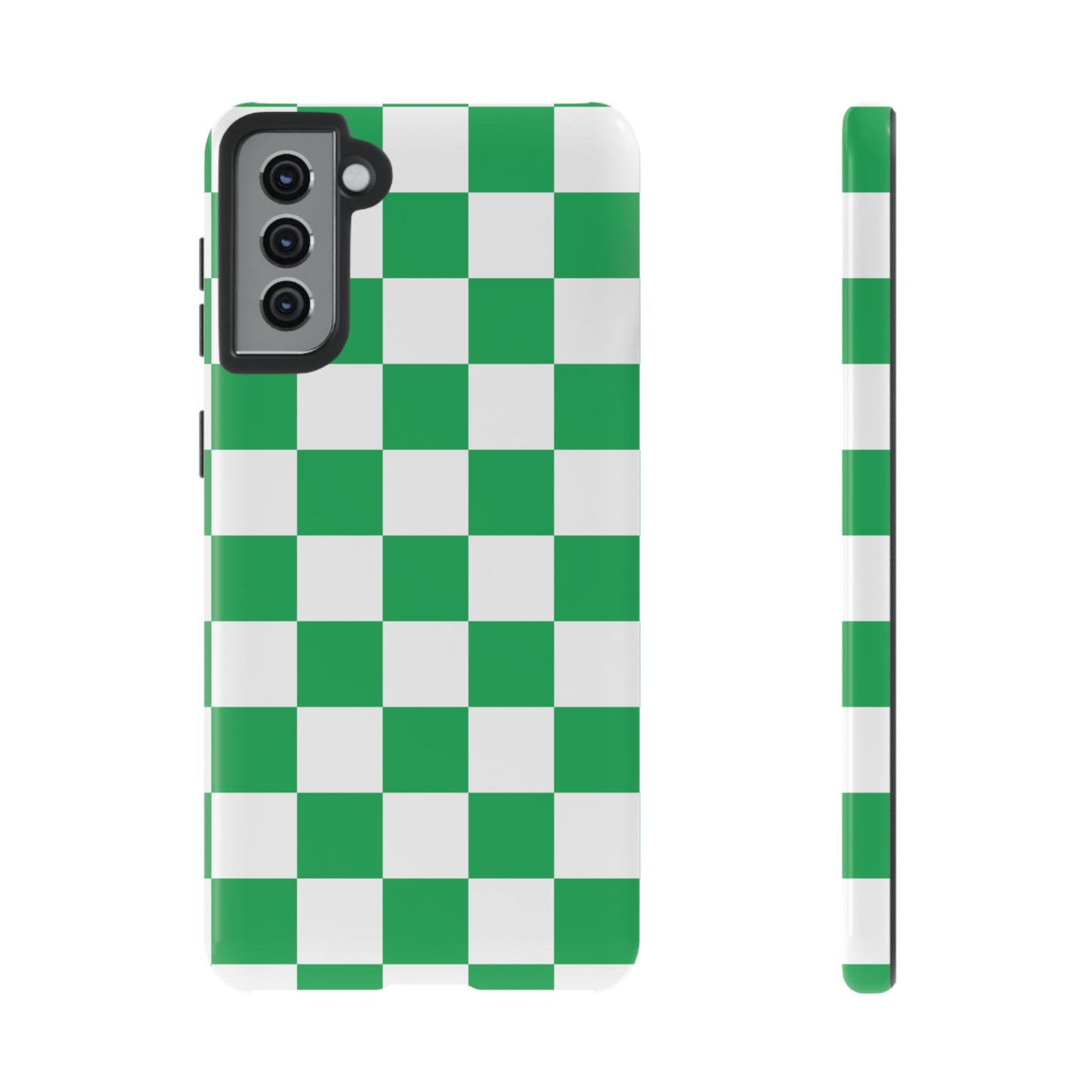 Green Checkered Phone Case, Phone Cases Samsung Galaxy S25, S25 Plus, S24, S24 Plus, S24 Ultra, S23, S22, S22 Plus, S21 Ultra, S21 FE, S20+