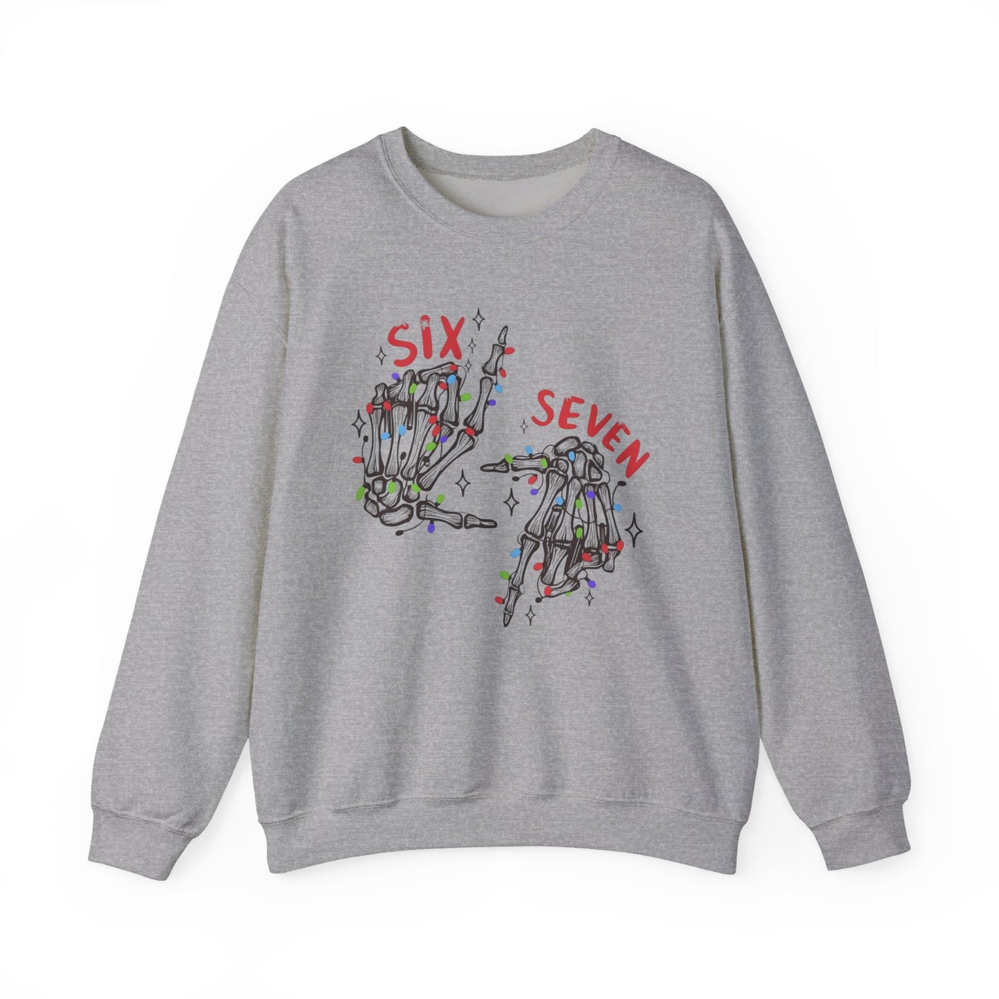 Six Seven Skeleton Hands Sweatshirt Funny Halloween Christmas Crewneck for Men & Women  Cozy Skeleton Hand Lights Pullover, Gift for Friends