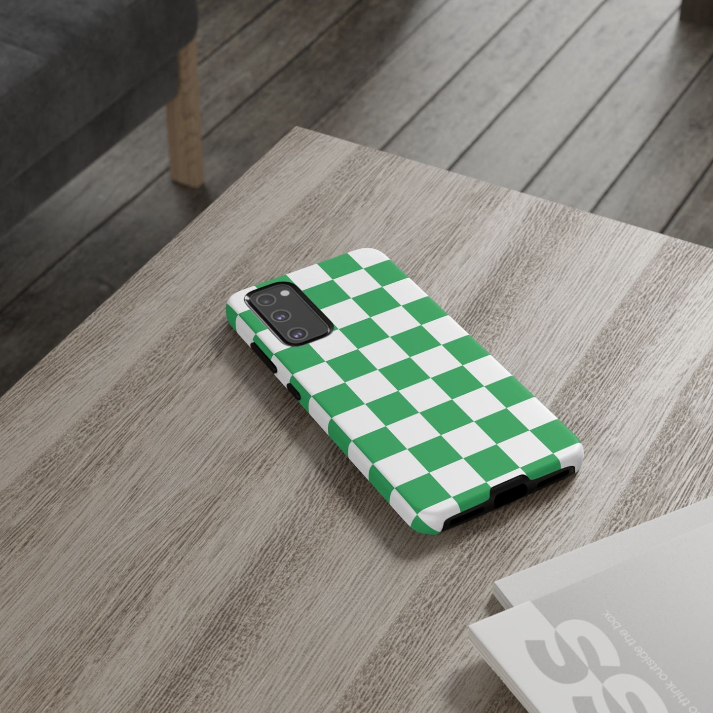 Green Checkered Phone Case, Phone Cases Samsung Galaxy S25, S25 Plus, S24, S24 Plus, S24 Ultra, S23, S22, S22 Plus, S21 Ultra, S21 FE, S20+