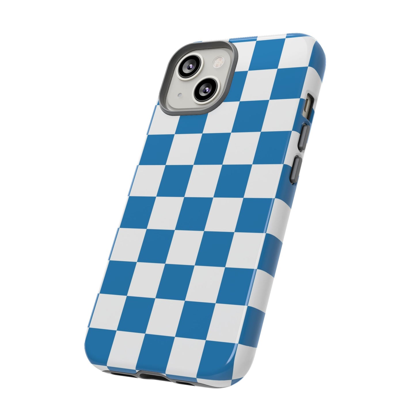 Checkered Phone Case, iPhone 17 Pro, 17, 16, 15, 14, 13, 12, 11, X, XR, XS MAX, Smartphone Cover, Blue and White Mobile Protector