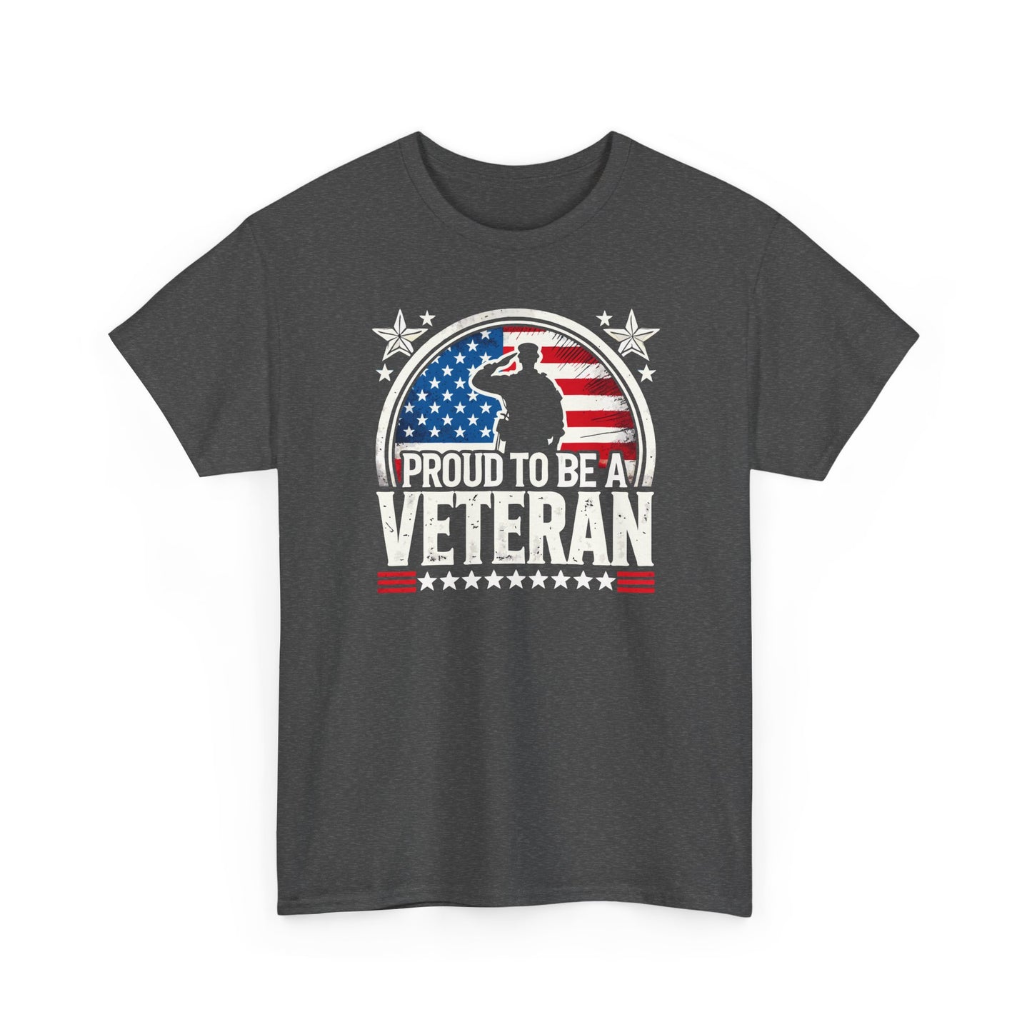 Proud Veteran Heavy Cotton Tee, Army Navy Military Shirt, Gift for Veterans, Memorial Day, Independence Day, Patriotic Apparel