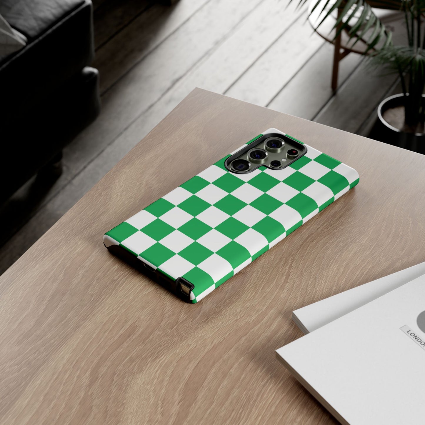 Green Checkered Phone Case, Phone Cases Samsung Galaxy S25, S25 Plus, S24, S24 Plus, S24 Ultra, S23, S22, S22 Plus, S21 Ultra, S21 FE, S20+