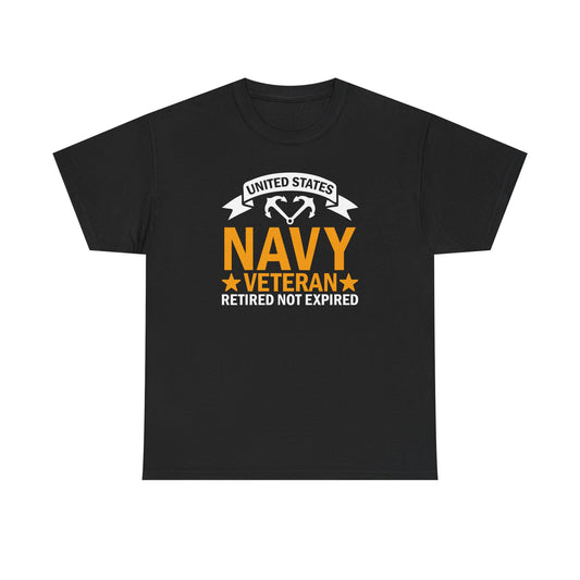 Navy Veteran Heavy Cotton T-Shirt, Gifts for Veterans, Memorial Day, Patriotic Apparel, Retired Not Expired, Gift for dad