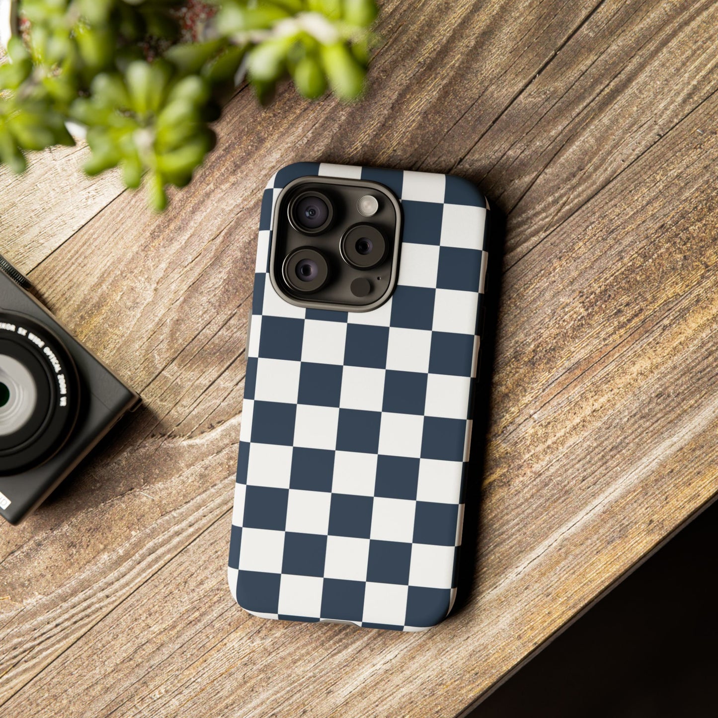 Navy Checkerboard Phone Case, iPhone 17 Pro, 17, 16, 15, 14, 13, 12, 11, X, XR, XS MAX, Tough Case for iPhone