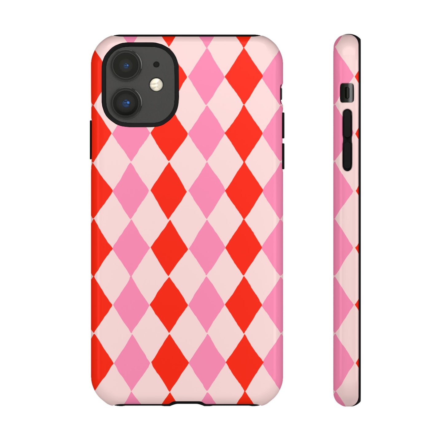 Tough Cases with Red Pink Diamonds, Retro Checkerboard iPhone Case And Samsung Case, Slim Fit Phone Case, Stylish Gift