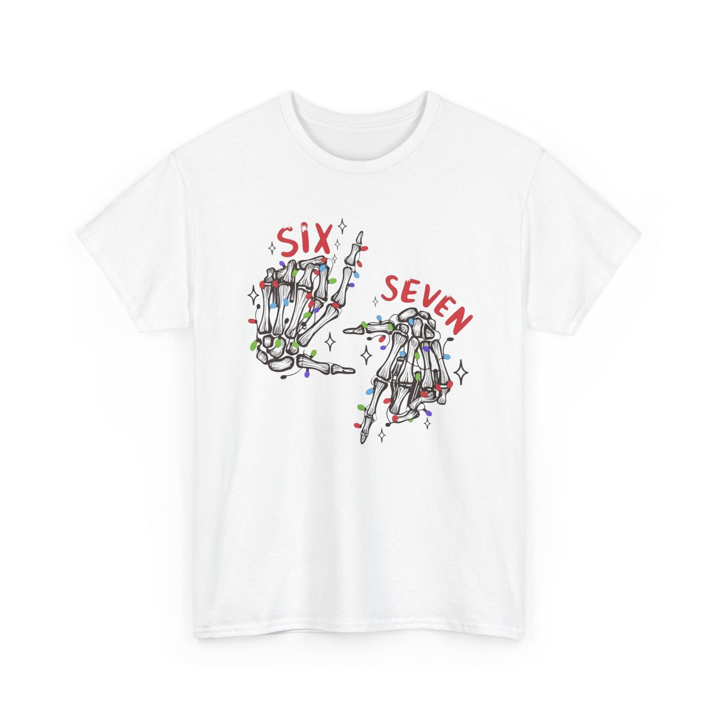 Six Seven Skeleton Hands T Shirt  Funny Halloween Christmas Tee for Men & Women | Cool Skeleton Hand Sign Graphic Shirt | Soft Cotton Top