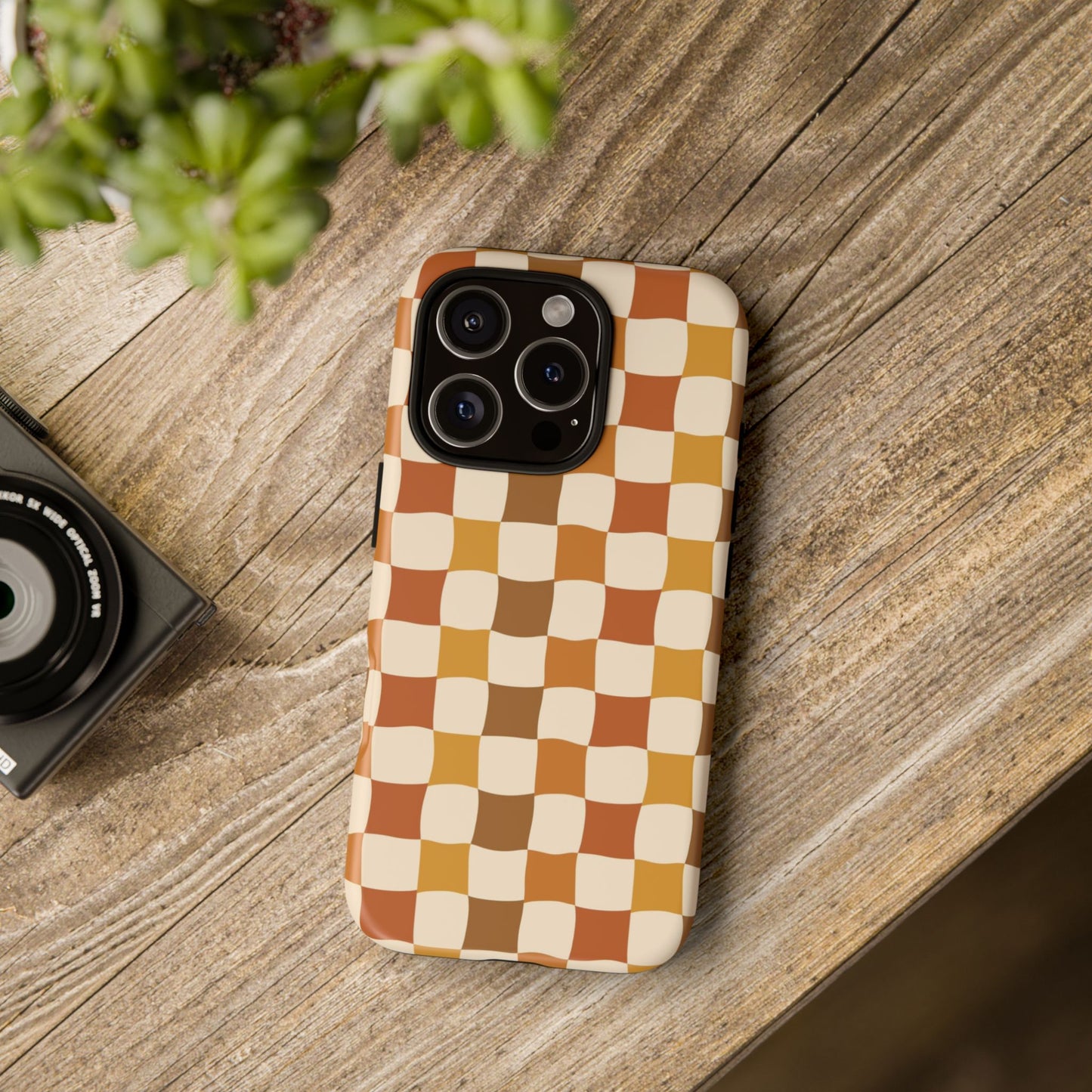 Boho Checked Phone Case, Checkerboard Design, Durable Protection, Phone Cover, Phone case For iPhone and Samsung, Trendy Phone Cover