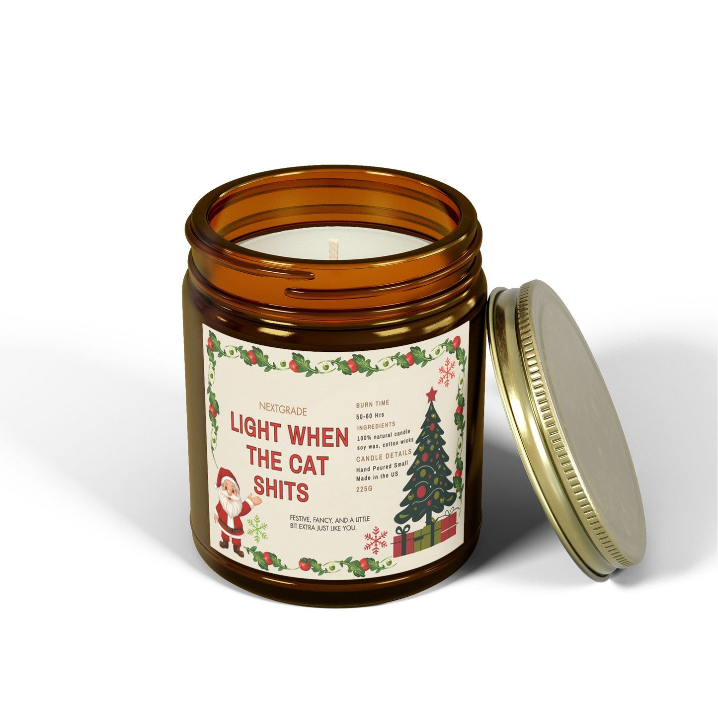 Funny Christmas Candle Gift | Light When the Cat Shits | Pet Owner Gag Gift | Soy Candle with Christmas Label | Hand Poured 9oz Jar