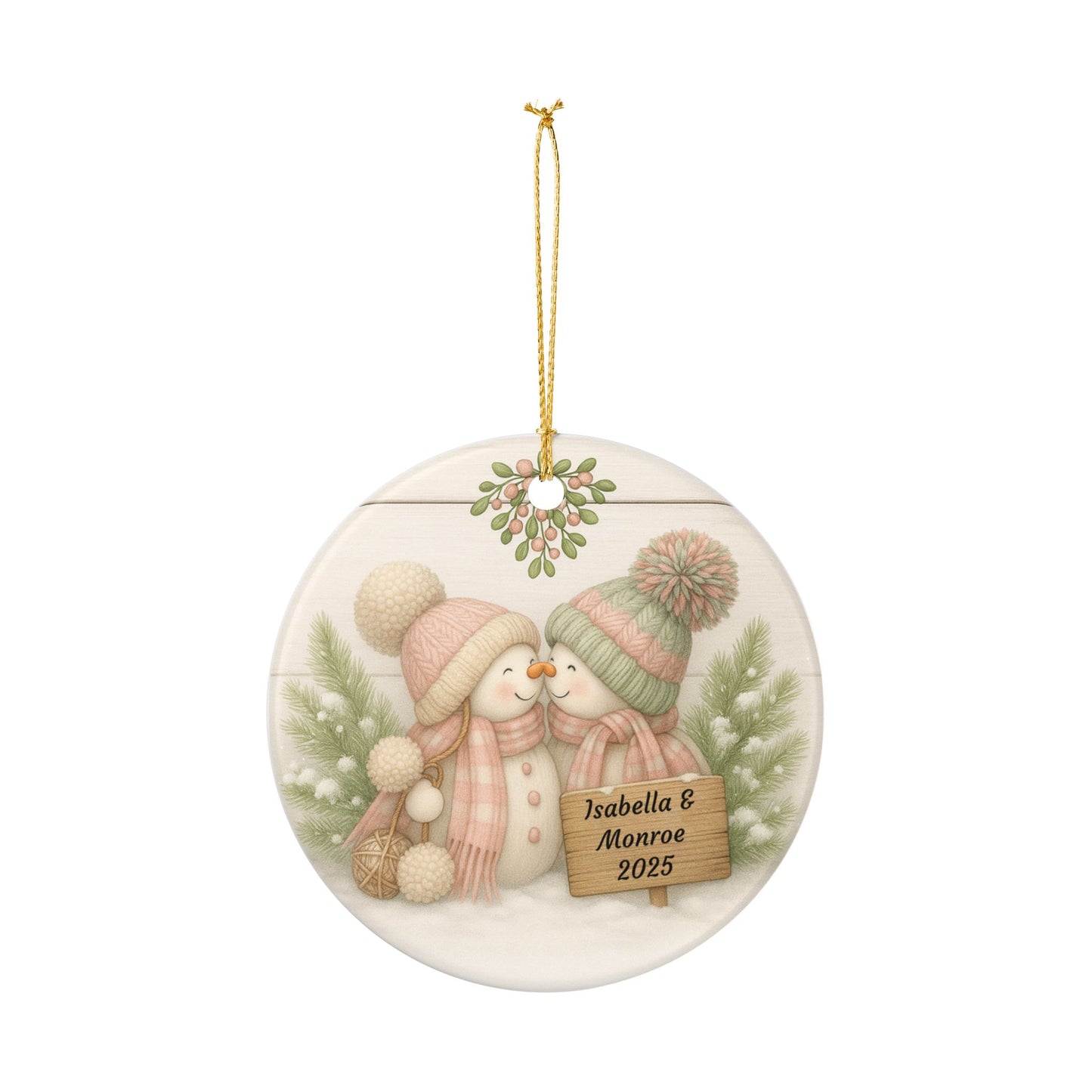 Personalized Kissing Snowman Couple Ornament, Snowman Newlywed Wedding Ornament, Add Any Name Any Year, Keepsake Ornament, Engagement Gift