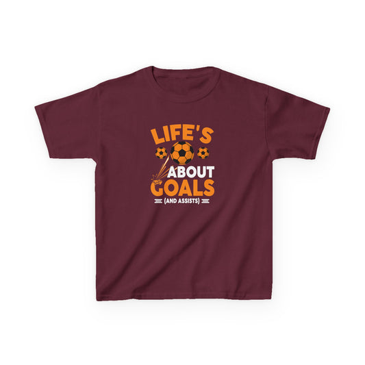 Life's About Goals Kids T-Shirt | Soccer Graphic Tee | Fun Teamwork Shirt for Boys & Girls | Cotton Youth Sports Top, FIFA World Cup 2026