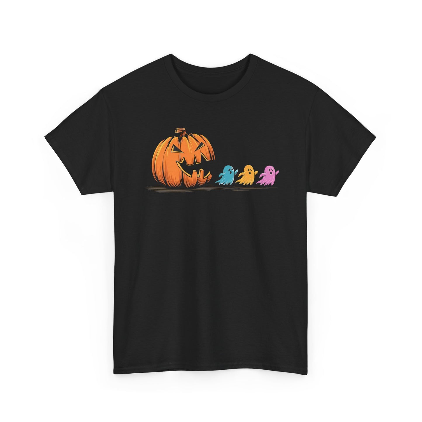 Halloween Pumpkin & Ghosts Unisex Heavy Cotton Tee, Cute Fall Shirt, Spooky Spirit Wear, Halloween Costume Top, Autumn Vibes Tee